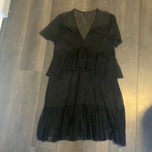 Black, tiered mesh/lace dress - River Island